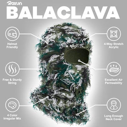 ROXUN Distressed Ski Mask Balaclava, Yeat Shiesty Fluffy Knitted Full Face - color: 01- Green Mixed