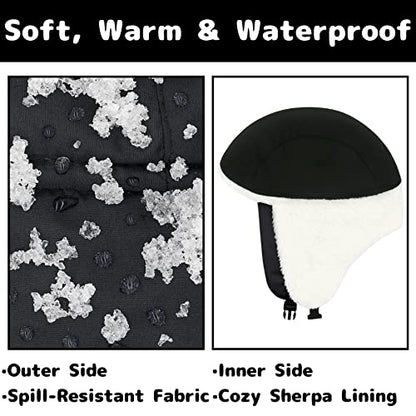 Olreco Toddler Winter Hat Baby Winter Hat Warm Fleece Lined Kids Trapper Hats Toddler Hats for Boys Girls Kid Snow Essentials - color: Waterproof Black, size: 12-24 Months