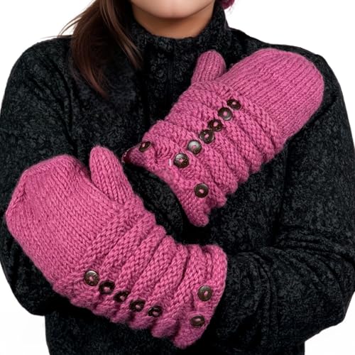 Agan Traders Women's 2026 Winter Mitten Hat Warm Fleece Lined Oversized Thick Chunky Slouchy From Nepal - color: Folding Pink