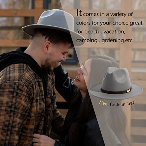 Fedora Hats for Men Wide Brim Panama Hat with Classic Belt - color: Light Grey