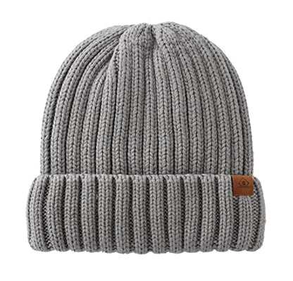 Home Prefer Mens Winter Hat Wool Fleece Lined Knit Beanie Hat Warm Stocking Caps - color: Light Grey
