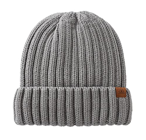 Home Prefer Mens Winter Hat Wool Fleece Lined Knit Beanie Hat Warm Stocking Caps - color: Light Grey