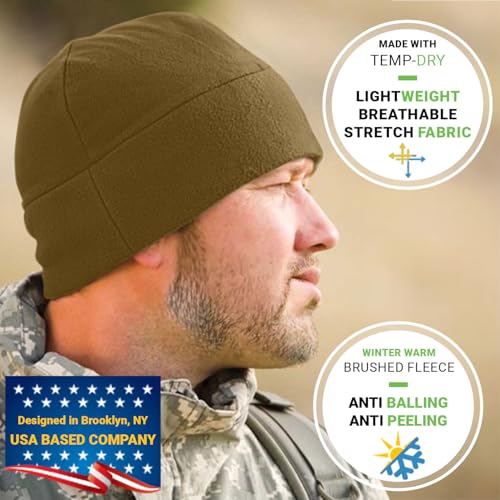 Temple Tape Tactical Fleece Watch Cap Beanie – Skull Cap Fleece Hat - Mens & Women - color: Coyote Brown, size: X-Large