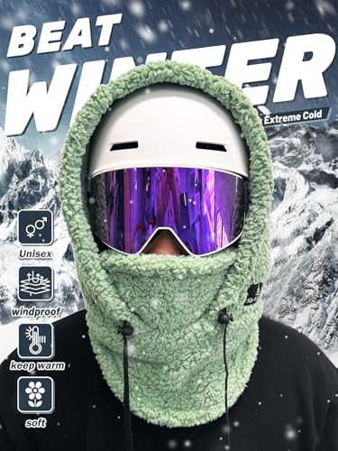 Shy Velvet Sherpa Hood Balaclava Wind-Resistant Ski Mask for Men and Women - color: Avocado Green