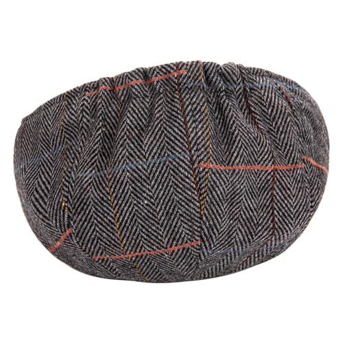 Men's Wool Newsboy Cap 8-Panel Tweed Taxi Hat Herringbone Gatsby Flat Hats - color: Gray