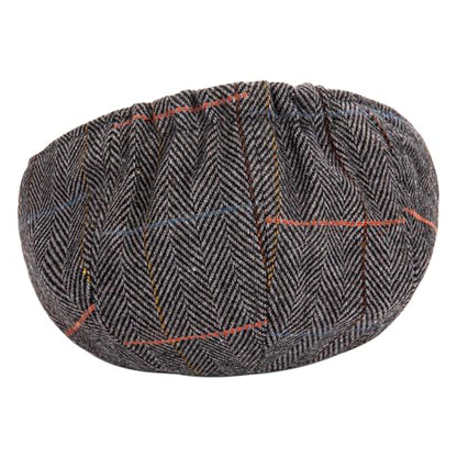 Men's Wool Newsboy Cap 8-Panel Tweed Taxi Hat Herringbone Gatsby Flat Hats - color: Gray