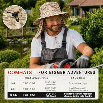 Comhats Sun Hat with Neck Flap for Men, UPF 50+ Wide Brim Cooling Oversized - color: Ripples(white), size: X-Large-XX-Large