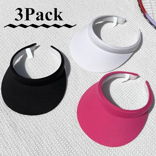 3 Pack Sports Sun Visor Hat Women Men Adjustable Clip On Visors Outdoor Golf Beach Cap - color: Black, White, Rose Red