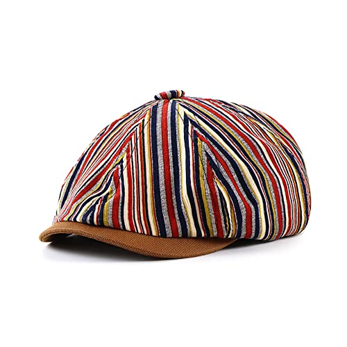 COMLIFE Men's Cotton Striped 8 Panel Newsboy Cap Golf Cabbie Beret Painter Men Octagonal Hat - color: Red