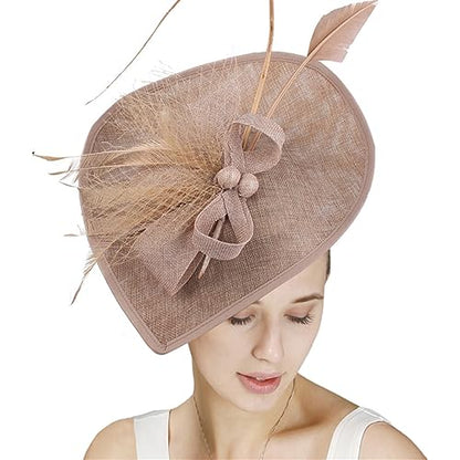GIBZ Women's Wide Brim Fascinator Elegant Tea Party Headband - color: Khaki