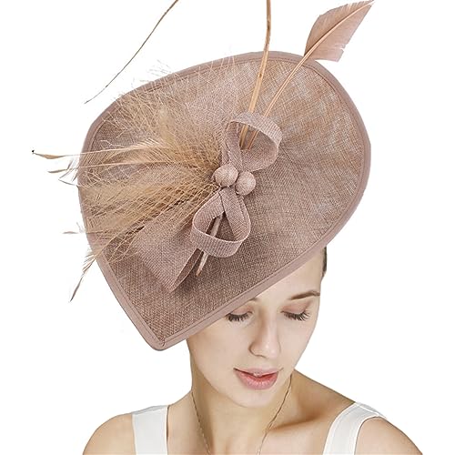 GIBZ Women's Wide Brim Fascinator Elegant Tea Party Headband - color: Khaki