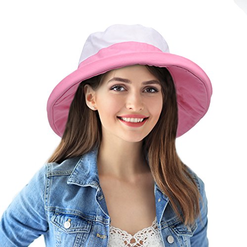 Women's Wide Brim Sun Protection Hats with Flap Neck Cover for Traveling Hiking Safari Boating Driving Gardening - color: Pink/White