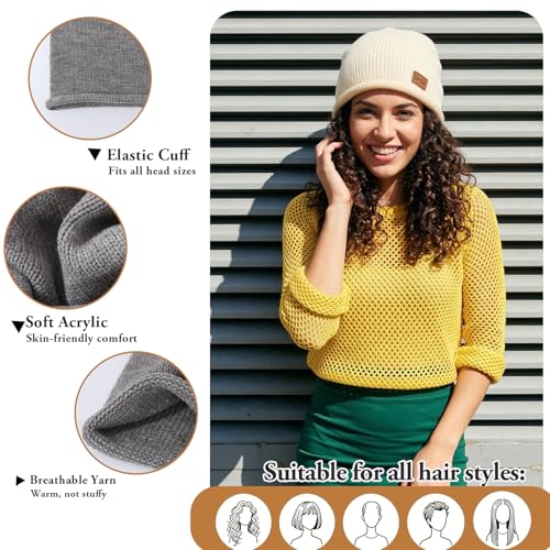 HandZest Unisex Loose Knit Beanie, Lightweight Breathable Spring Fall, Soft Stretchy Daily Outdoor, One Size Fits Most - color: White