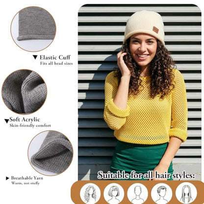 HandZest Unisex Loose Knit Beanie, Lightweight Breathable Spring Fall, Soft Stretchy Daily Outdoor, One Size Fits Most - color: White