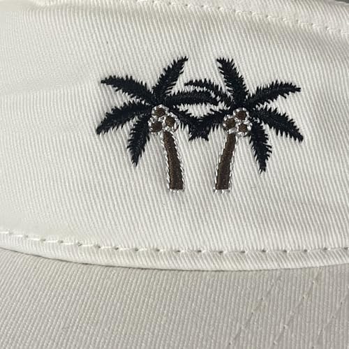 Embroidered Adjustable Sun Visor for Women Men Outdoor Golf Tennis - color: Palm Tree/White