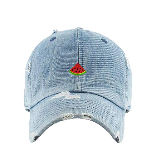Watermelon Vintage Baseball Cap Embroidered Cotton Adjustable Distressed Dad Hat - color: Light Denim