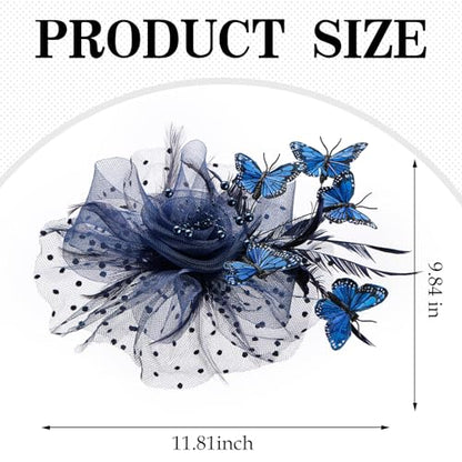 Zinniday Butterfly Derby Hat 2025 - Classic Tea Party Hats with Hair Clip, 1920s 50s Fascinators for Lady Woman - color: Navy Blue