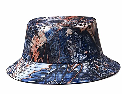 Quanhaigou Bucket Hat for Men Women,Packable Reversible Printed Sun Hats,Fisherman Outdoor Summer Travel Hiking Beach Caps - color: Graffiti D.blue