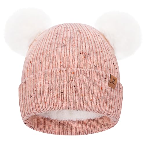 FZ FANTASTIC ZONE Toddler Kids Winter Hat Beanie Pompom Warm Fleece Baby Hats 0-6 12 Months 1 2 3 4 Year Old Girls Boys Gifts - color: Pink