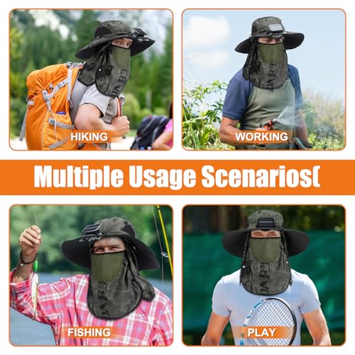 Berlune Solar Fan Hat Wide Brim with Neck Flap UPF 50+ - color: Military Green Ink