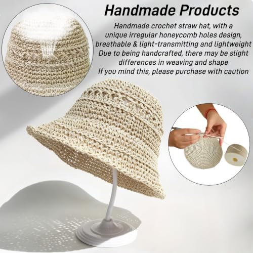 Floppy Big Beach Straw Hats for Women Foldable Summer Wide Brim Packable Sun Hat Womens Travel Straw Fedora Hat - color: Beige-7