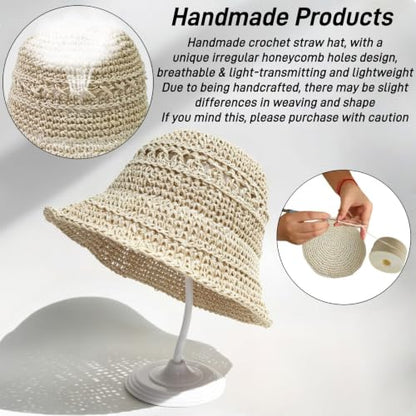 Floppy Big Beach Straw Hats for Women Foldable Summer Wide Brim Packable Sun Hat Womens Travel Straw Fedora Hat - color: Beige-7
