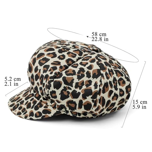 Newsboy Cabbie Baker boy hat Beret Cap for Women Pageboy Visor Paperboy Hat Sailor Fiddler Hat Adjustable - color: Leopard Beige