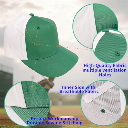 Baseball Cap 100% Cotton Hats for Men and Women for Cooling Performance, Adjustable and Washable Golf Hat - color: Green/White