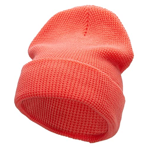 Waffle Knit Cuff Beanie - color: Coral