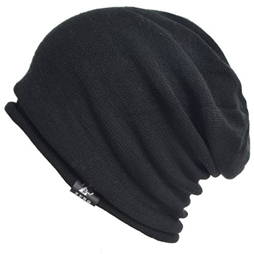 VECRY Men's Slouch Beanie Skull Cap Long Baggy Hip-Hop Winter Summer Hat - color: Roll-black