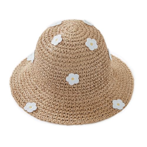 pureborn Baby Toddler Girls Straw Sun Hat Summer Beach Hat - color: Khaki Daisy, size: 6-24 Months
