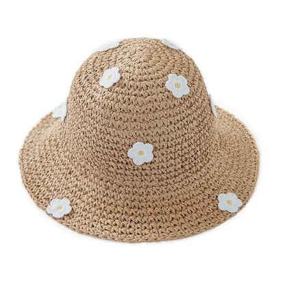 pureborn Baby Toddler Girls Straw Sun Hat Summer Beach Hat - color: Khaki Daisy, size: 6-24 Months