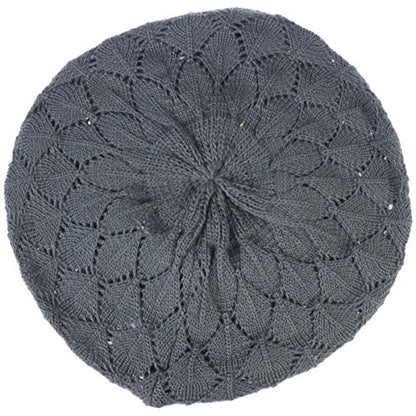 an Womens Lightweight Cut Out Knit Beanie Beret Cap Crochet Hat - Many Styles - color: 2681charc
