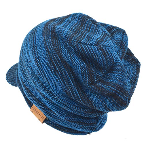 Ruphedy Mens Beanie with Brim Winter Hat Knitted Thick Fleece Visor Beanie - color: B319a-blue