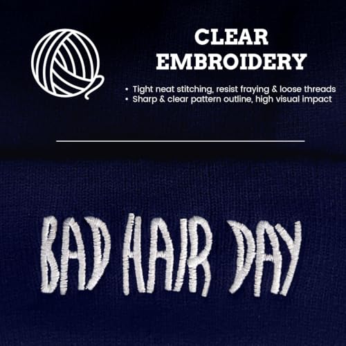 Knit Beanie Hat for Women Men Bad Hair Day Embroidered Winter Skull Cap - color: Navy Blue