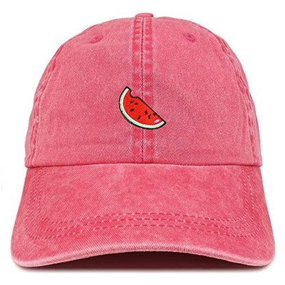 Armycrew Watermelon Embroidered Patch Unstructured Cotton Washed Baseball Cap - color: Red