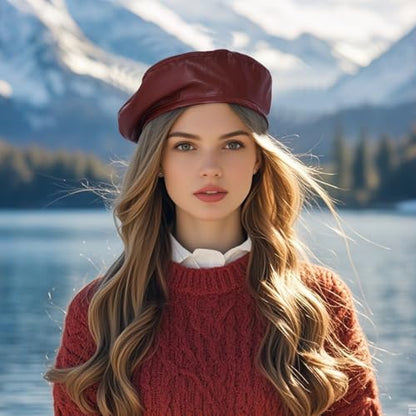 choyaxo Women PU Leather French Beret - color: Red