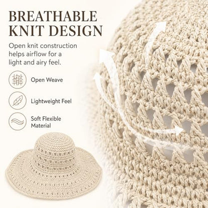Wide Brim Straw Sun Hat for Women, Floppy Beach Hat, Natural Woven Summer Cap