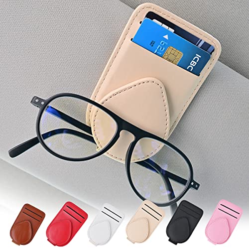 Sunglass and Card Holder for Car Visor, 2 Card Slots Visor Glasses Clip, Strong Magnetic Visor Holder, Visor Accessories for Cars SUV(Beige 1Pc) - color: Beige(1 Pc)