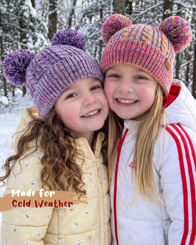 Toddler Winter Hat with Double Pom Pom Toddler Winter Beanie Hat for 3-8 - color: Rainbow Gradient + Purple-white Gradient