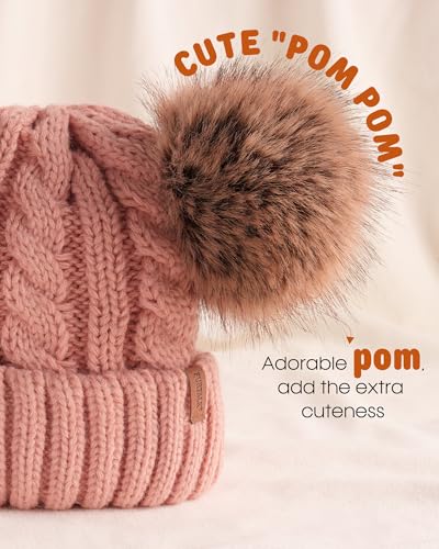 FURTALK Toddler Winter Hat Knit Beanie Double Faux Fur Pompoms Girls Boys - color: Pink, size: 6-24 Months