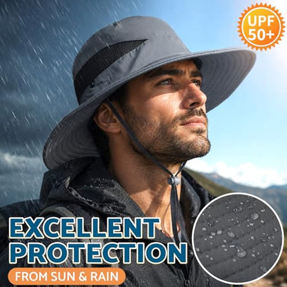 PFFY Sun Hats for Men Women Wide Brim Bucket Hat UPF 50+ Hiking Fishing Hat - color: Green (With Mesh)