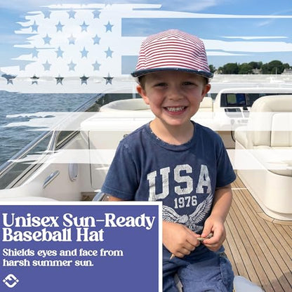 Funky Junque Kids 5 Panel Hat - Toddler Boys American Flag Baseball Cap, Patriotic Infant Baby Sun Hat for 4th of July - color: Usa Flag - Red/White/Blue, size: 12-24 Months