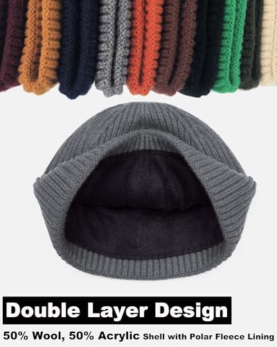 Short Fisherman Beanie for Men Women Wool Fleece Lined Winter Hat - color: 1pcs-gray