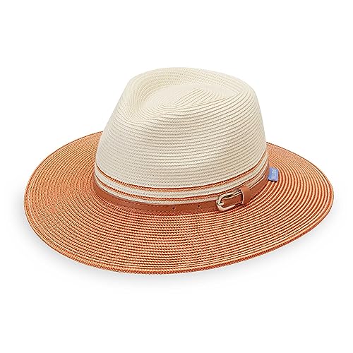 Wallaroo Women's Kristy Fedora– UPF 50+ UV Protection | Wide Brim, Packable & Adjustable - color: Ivory/Coral, size: Small