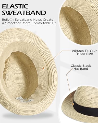 Zylioo XXL XL Straw Hats for Men Big Heads,L M S UV Summer Fedora Panama,UPF Beach Sun Hats for Women Travel Hat - color: Cuban-khaki-a