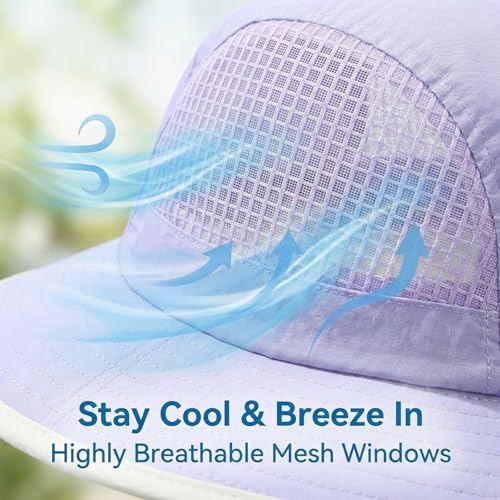 UV Sun Protection Hat Women Foldable Neck Flap Wide Brim Fishing Hat with Ponytail Hole for Women - color: Light-purple