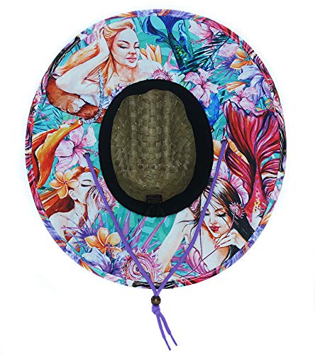 Malabar Hat Fabric Pattern Print Straw Sunhat Men & Women - color: Mermaids