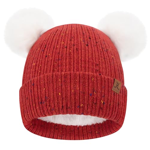 FZ FANTASTIC ZONE Toddler Kids Winter Hat Beanie Pompom Warm Fleece Baby Hats 0-6 12 Months 1 2 3 4 Year Old Girls Boys Gifts - color: Red