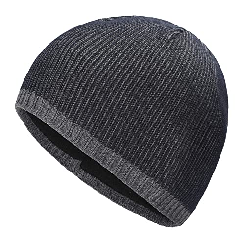 ZLYC Men Fashion Knit Fisherman Beanie Hat Winter Warm Thick Skull Cap - color: Plain Dark Blue